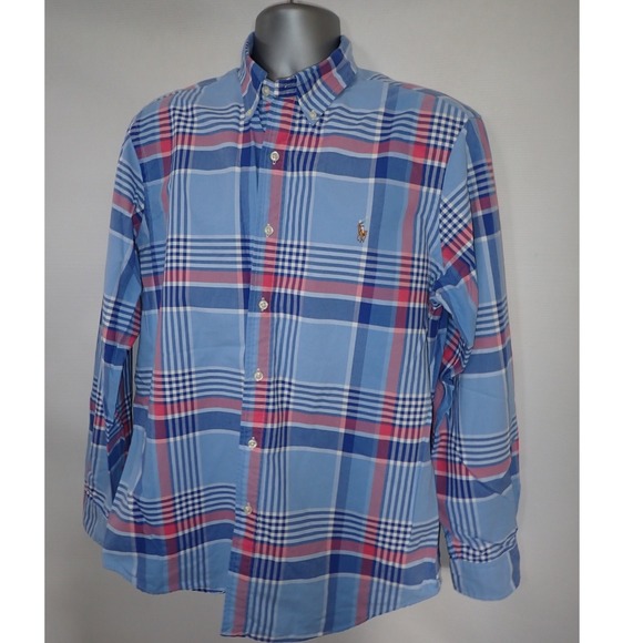 Ralph Lauren Classic Fit Plaid Button Down Shirt Men Size L Blue Pink - Picture 3 of 5